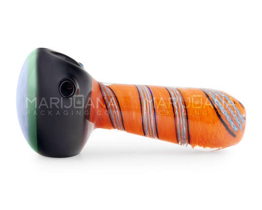 Frit Swirl Honeycomb Bowl Hand Pipe w/ Triple Mini Knockers | 4.25in Long - Glass - Assorted