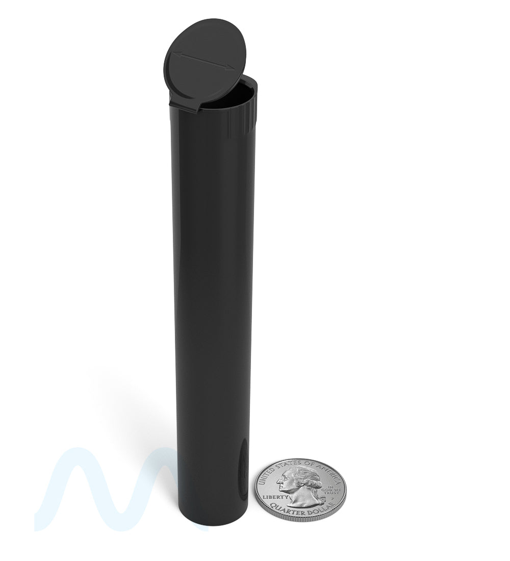 Child Resistant | King Size Pop Top Opaque Plastic USA Pre - Roll Tubes (Open) | 116mm - Black - 1000 Count - 12