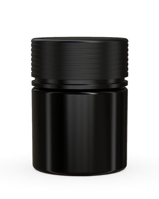 CHUBBY GORILLA | Child Resistant Black Plastic Thick Wall Spiral Jar w/ Black Cap | 55mm - 2oz - 150 Count