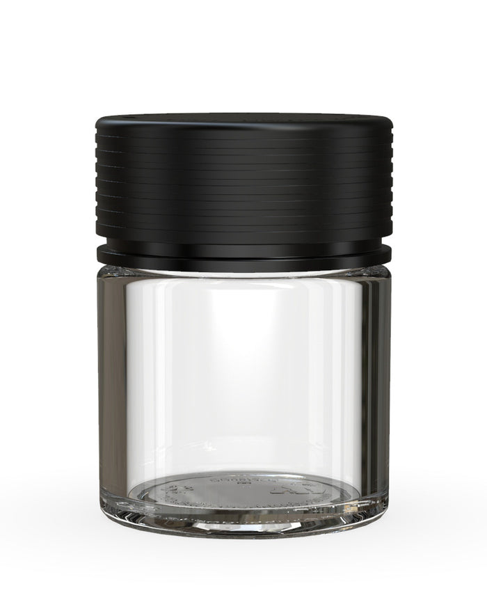 CHUBBY GORILLA | Child Resistant Clear Plastic Thick Wall Spiral Jar w/ Black Cap | 55mm - 2oz - 150 Count Image