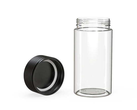 CHUBBY GORILLA | Child Resistant Clear Plastic Spiral Jar w/ Black Cap | 55mm - 6oz - 300 Count