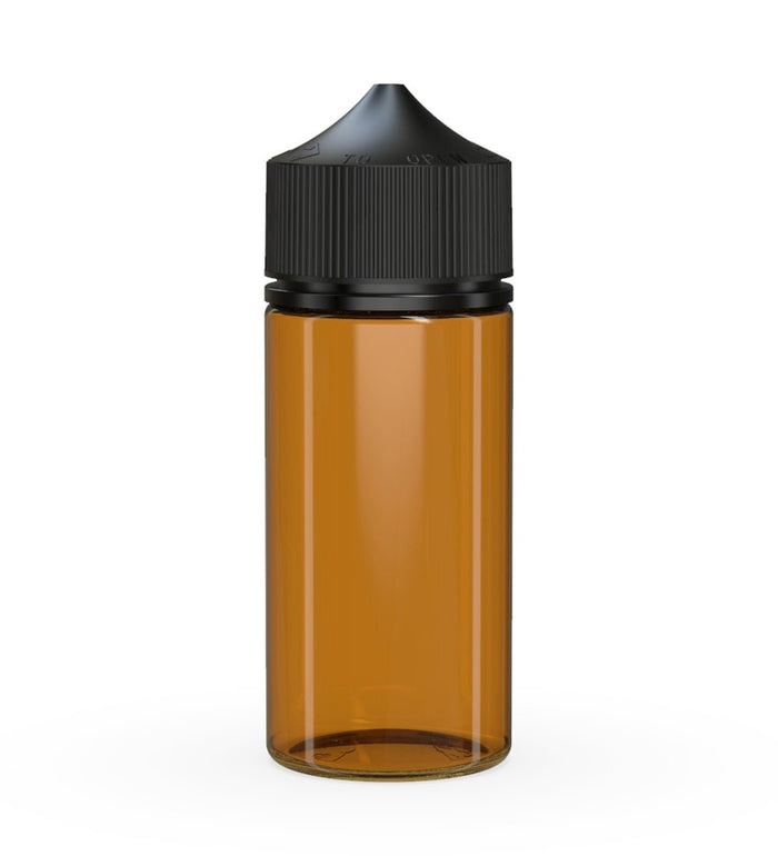 CHUBBY GORILLA Child Resistant Unicorn V3 PET Dropper Bottles Amber | 100mL - w/ Black Lid | Sample Image