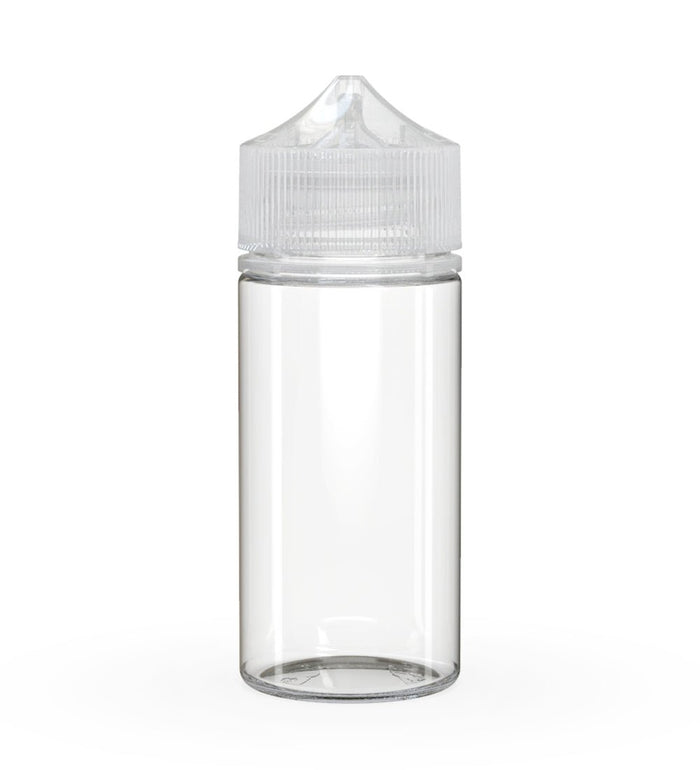 CHUBBY GORILLA Child Resistant Unicorn V3 PET Dropper Bottles Clear | 100mL - w/ Clear Lid | Sample Image