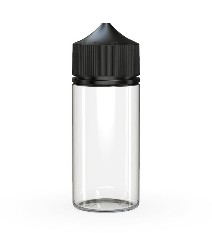 CHUBBY GORILLA Child Resistant Unicorn V3 PET Dropper Bottles Clear | 100mL - w/ Black Lid | Sample Image
