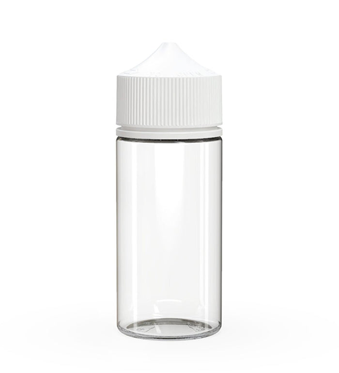 CHUBBY GORILLA Child Resistant Unicorn V3 PET Dropper Bottles Clear | 100mL - w/ White Lid | Sample Image