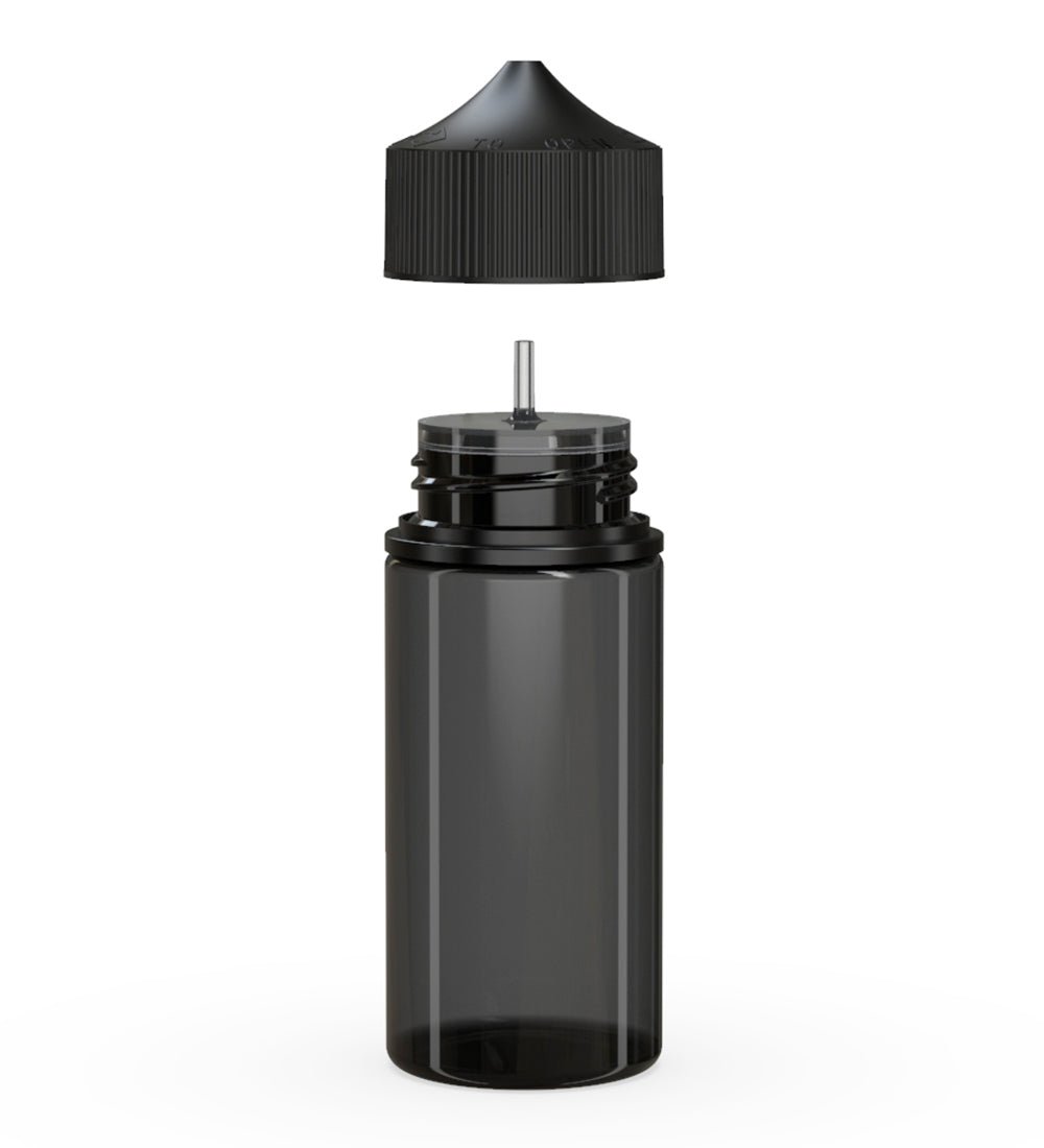 CHUBBY GORILLA | Child Resistant Unicorn V3 PET Dropper Bottles w/ Black Lid | 100mL - Transparent Black - 400 Count - 2