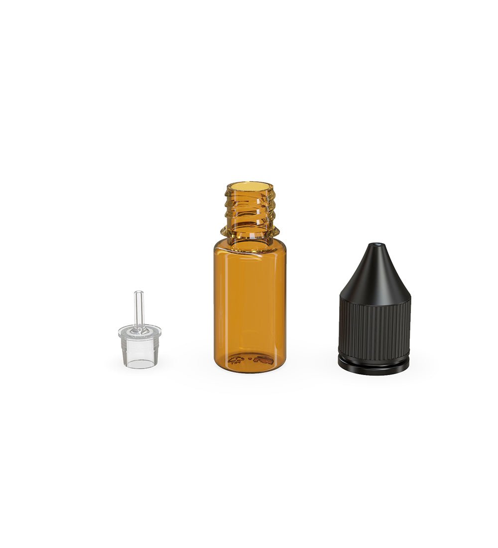 CHUBBY GORILLA | Child Resistant Unicorn V3 PET Dropper Bottles w/ Black Lid | 10mL - Amber - 2000 Count - 4