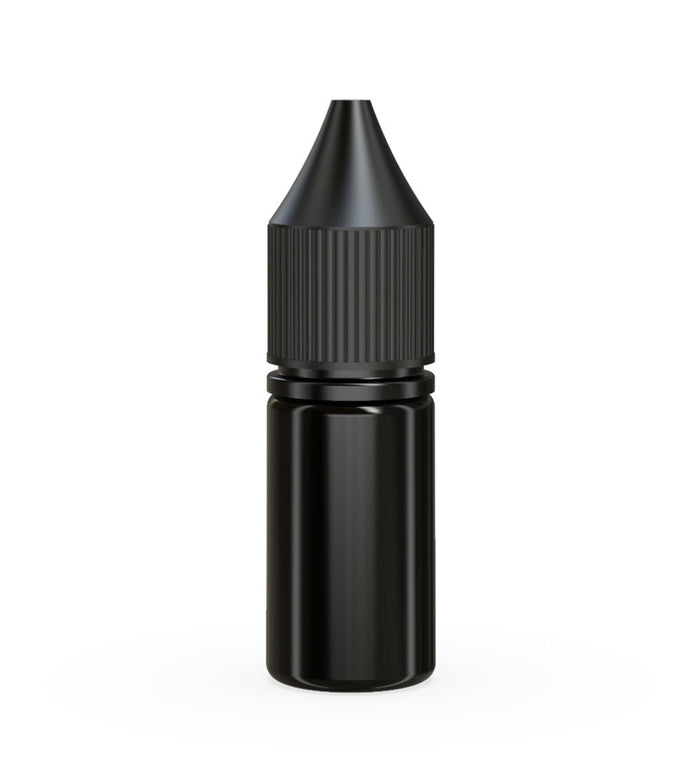 CHUBBY GORILLA Child Resistant Unicorn V3 PET Dropper Bottles Opaque Black | 10mL - w/ Black Lid | Sample Image