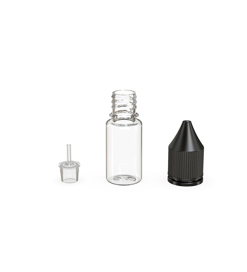 CHUBBY GORILLA | Child Resistant Unicorn V3 PET Dropper Bottles w/ Black Lid | 10mL - Clear - 2000 Count - 4