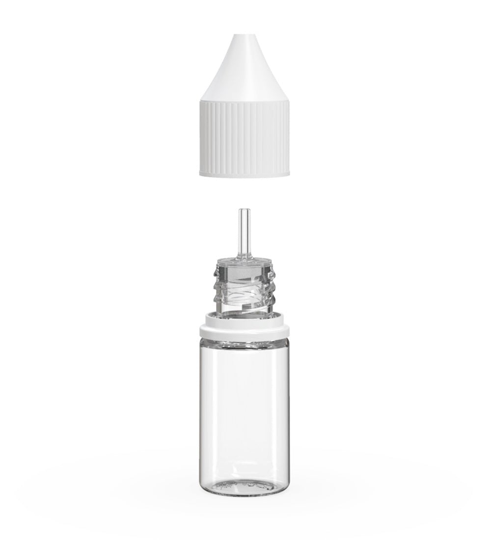 CHUBBY GORILLA | Child Resistant Unicorn V3 PET Dropper Bottles w/ White Lid | 10mL - Clear - 2000 Count - 2