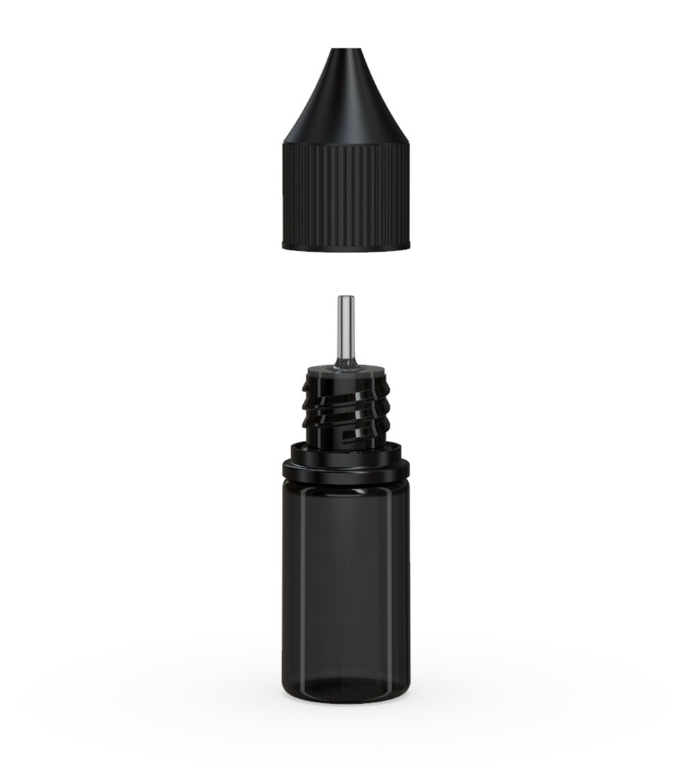 CHUBBY GORILLA | Child Resistant Unicorn V3 PET Dropper Bottles w/ Black Lid | 10mL - Transparent Black - 2000 Count - 2