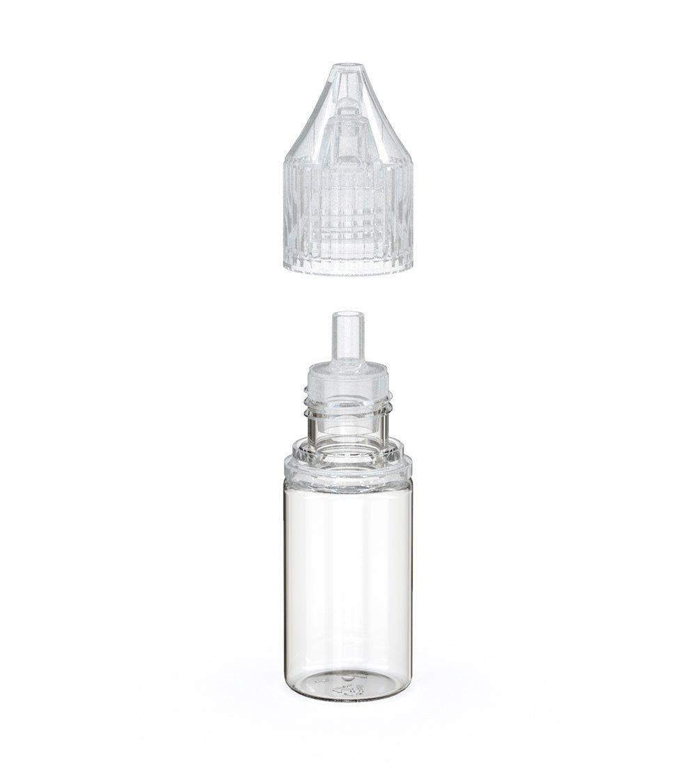 CHUBBY GORILLA | Child Resistant Unicorn V3 PET Dropper Bottles w/ Clear Reducer | 10mL - Clear - 2000 Count - 2