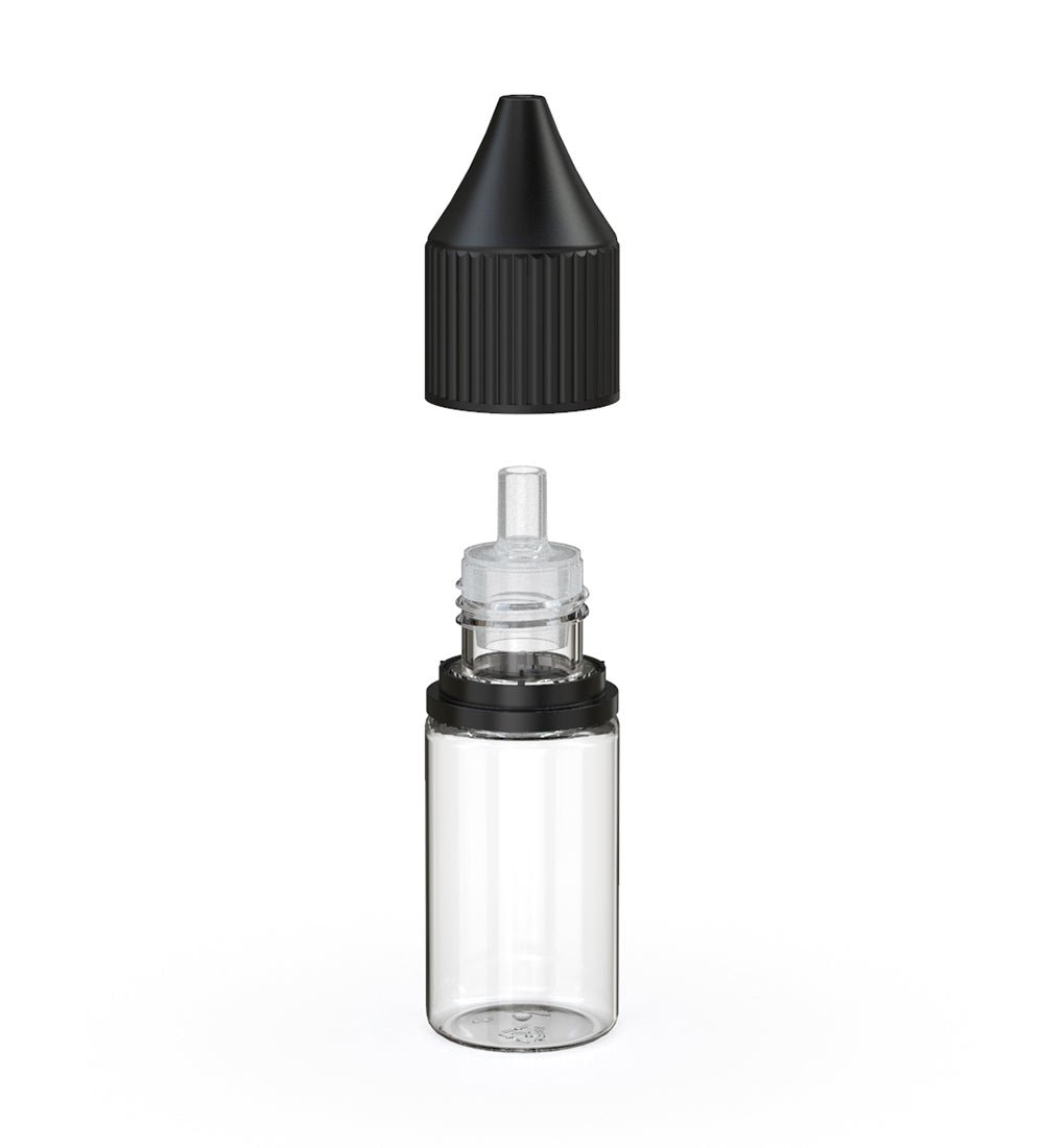 CHUBBY GORILLA | Child Resistant Unicorn V3 PET Dropper Bottles w/ Black Reducer | 10mL - Clear - 2000 Count - 2