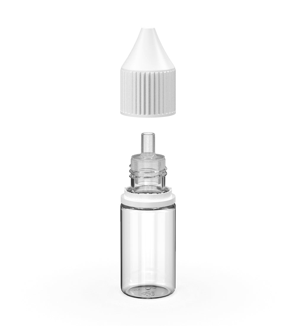 CHUBBY GORILLA | Child Resistant Unicorn V3 PET Dropper Bottles w/ White Reducer | 10mL - Clear - 2000 Count - 2