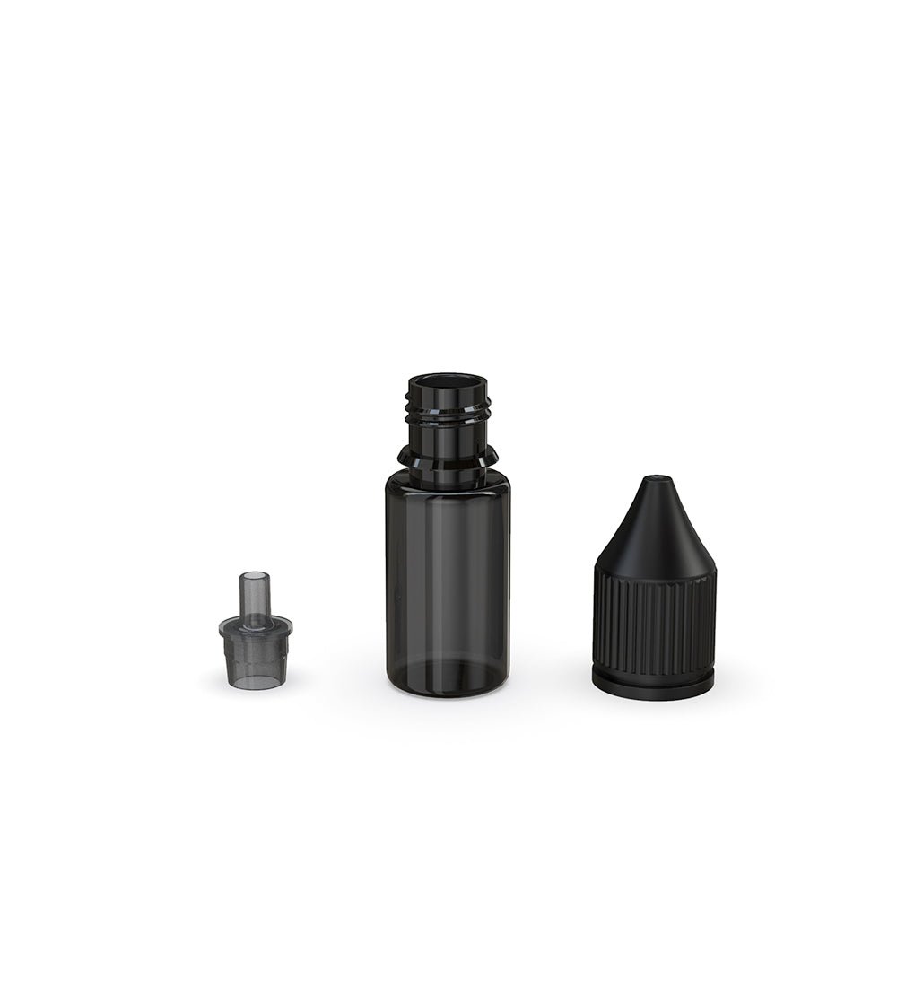 CHUBBY GORILLA | Child Resistant Unicorn V3 PET Dropper Bottles w/ Black Reducer | 10mL - Transparent Black - 2000 Count - 3