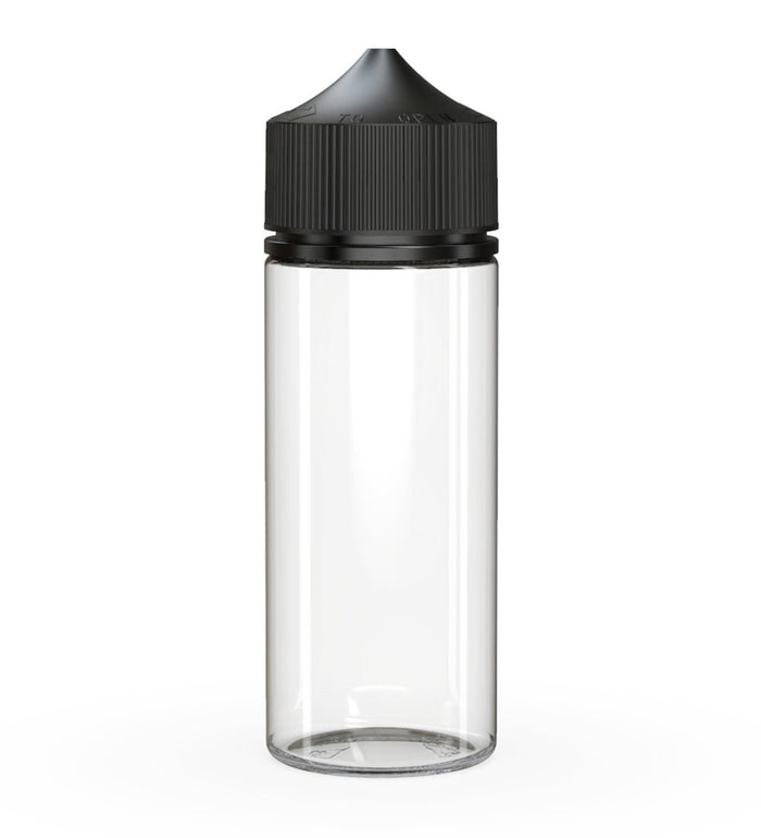 CHUBBY GORILLA Child Resistant Unicorn V3 PET Dropper Bottles Clear | 120mL - w/ Black Lid | Sample Image