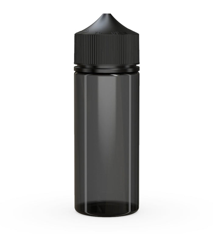 CHUBBY GORILLA Child Resistant Unicorn V3 PET Dropper Bottles Transparent Black | 120mL - w/ Black Lid | Sample Image