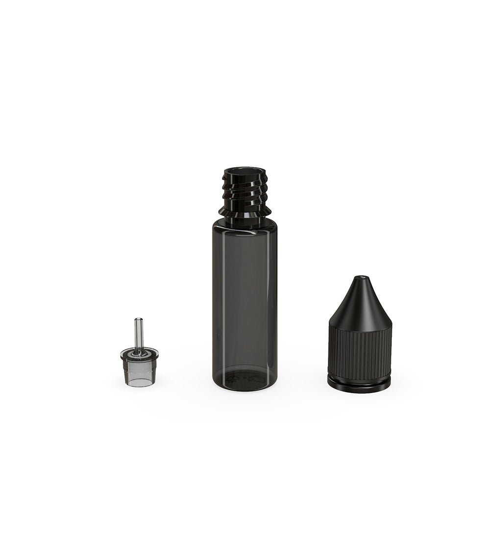 CHUBBY GORILLA | Child Resistant Unicorn V3 PET Dropper Bottles w/ Black Lid | 16.5mL - Transparent Black - 1000 Count - 4