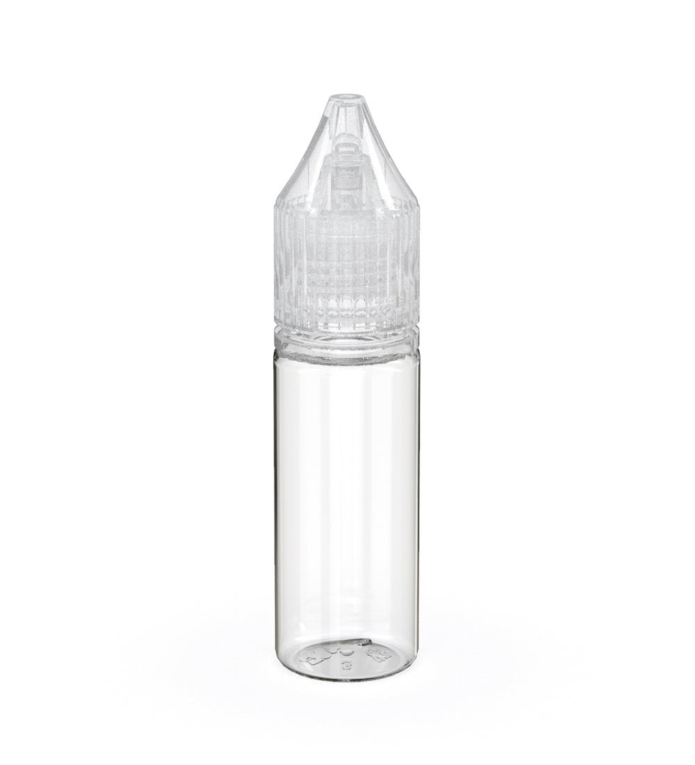 CHUBBY GORILLA | Child Resistant Unicorn V3 PET Dropper Bottles w/ Clear Reducer | 15mL - Clear - 2000 Count - 1