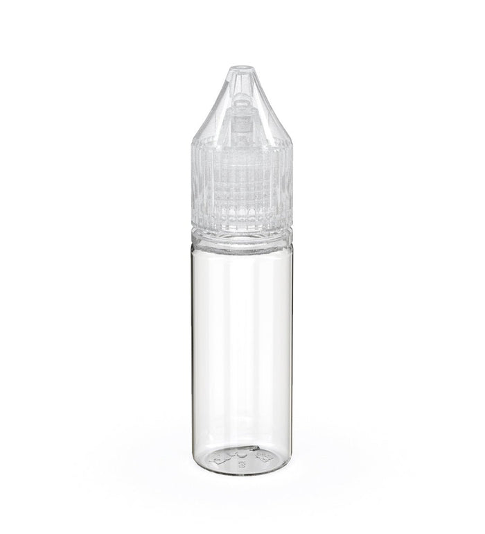 CHUBBY GORILLA Child Resistant Unicorn V3 PET Dropper Bottles Clear | 15mL - w/ Clear Reducer | Sample Image
