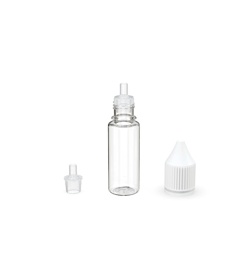 CHUBBY GORILLA | Child Resistant Unicorn V3 PET Dropper Bottles w/ White Reducer | 15mL - Clear - 2000 Count - 6