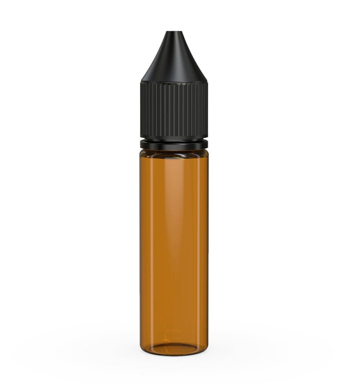 CHUBBY GORILLA Child Resistant Unicorn V3 PET Dropper Bottles Amber | 20mL - w/ Black Lid | Sample Image