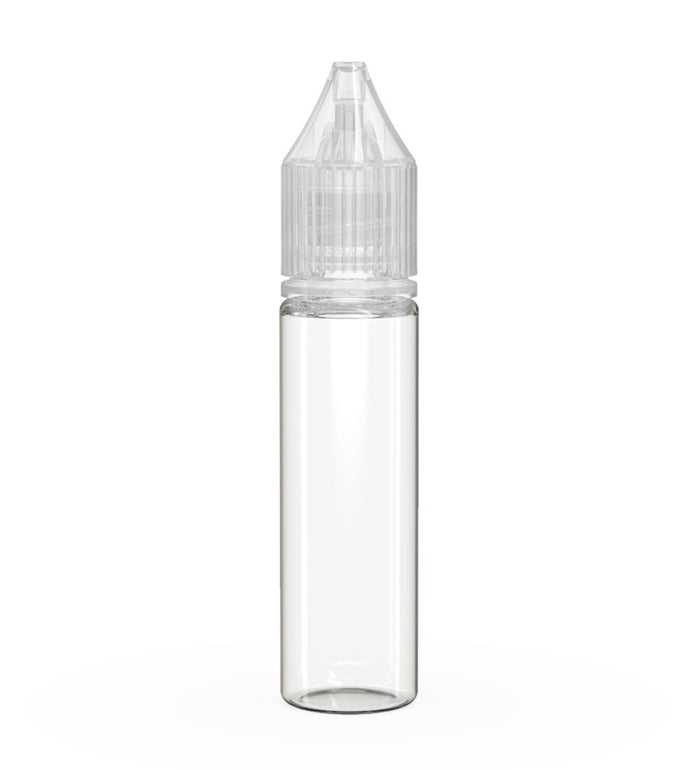 CHUBBY GORILLA Child Resistant Unicorn V3 PET Dropper Bottles Clear | 20mL - w/ Clear Lid | Sample Image
