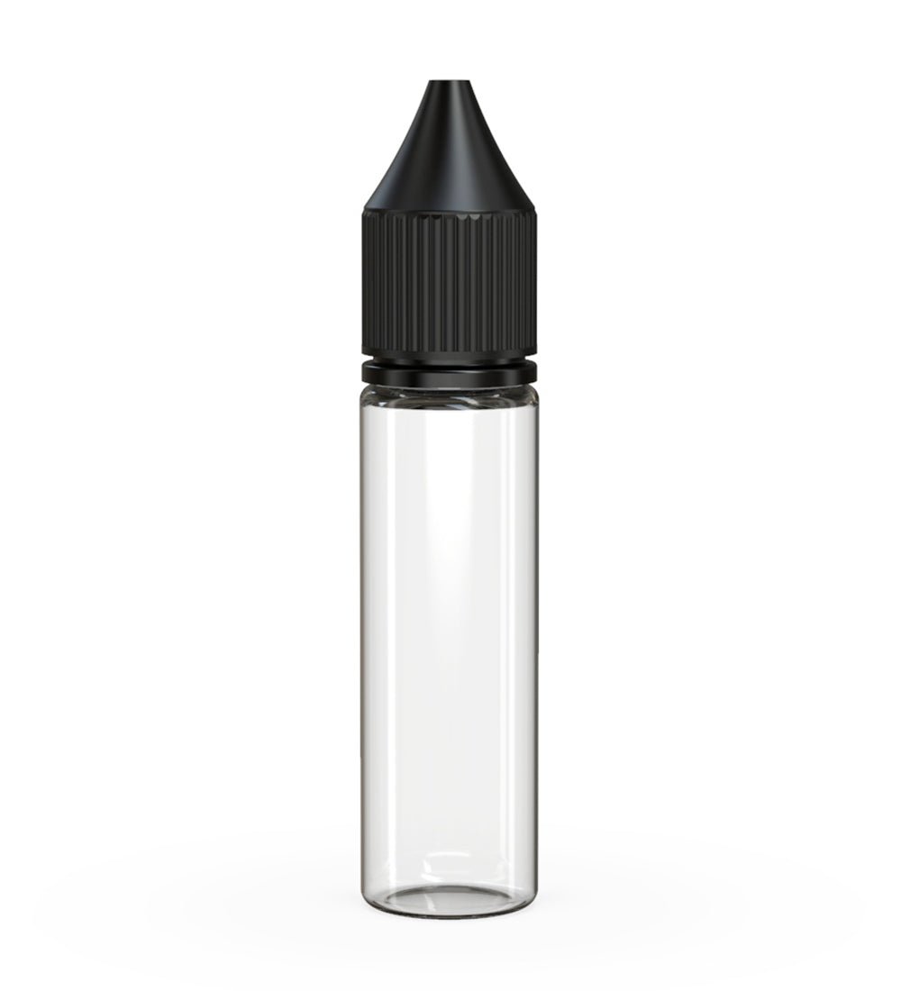 CHUBBY GORILLA | Child Resistant Unicorn V3 PET Dropper Bottles w/ Black Lid | 20mL - Clear - 1000 Count - 1