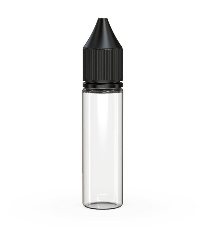 CHUBBY GORILLA Child Resistant Unicorn V3 PET Dropper Bottles Clear | 20mL - w/ Black Lid | Sample Image