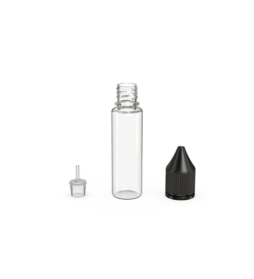 CHUBBY GORILLA | Child Resistant Unicorn V3 PET Dropper Bottles w/ Black Lid | 20mL - Clear - 1000 Count - 4