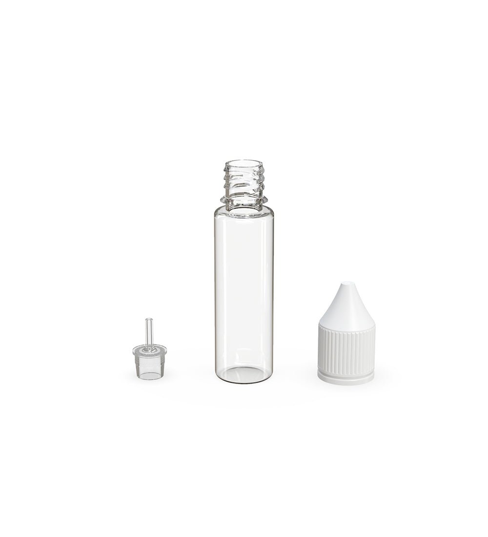 CHUBBY GORILLA | Child Resistant Unicorn V3 PET Dropper Bottles w/ White Lid | 20mL - Clear - 1000 Count - 4