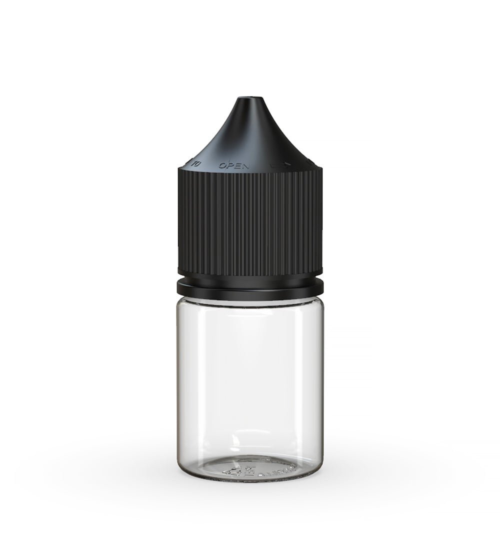 CHUBBY GORILLA Child Resistant Stubby Unicorn PET Dropper Bottles w/ Black Lid | 20mL - Clear | Sample - 1