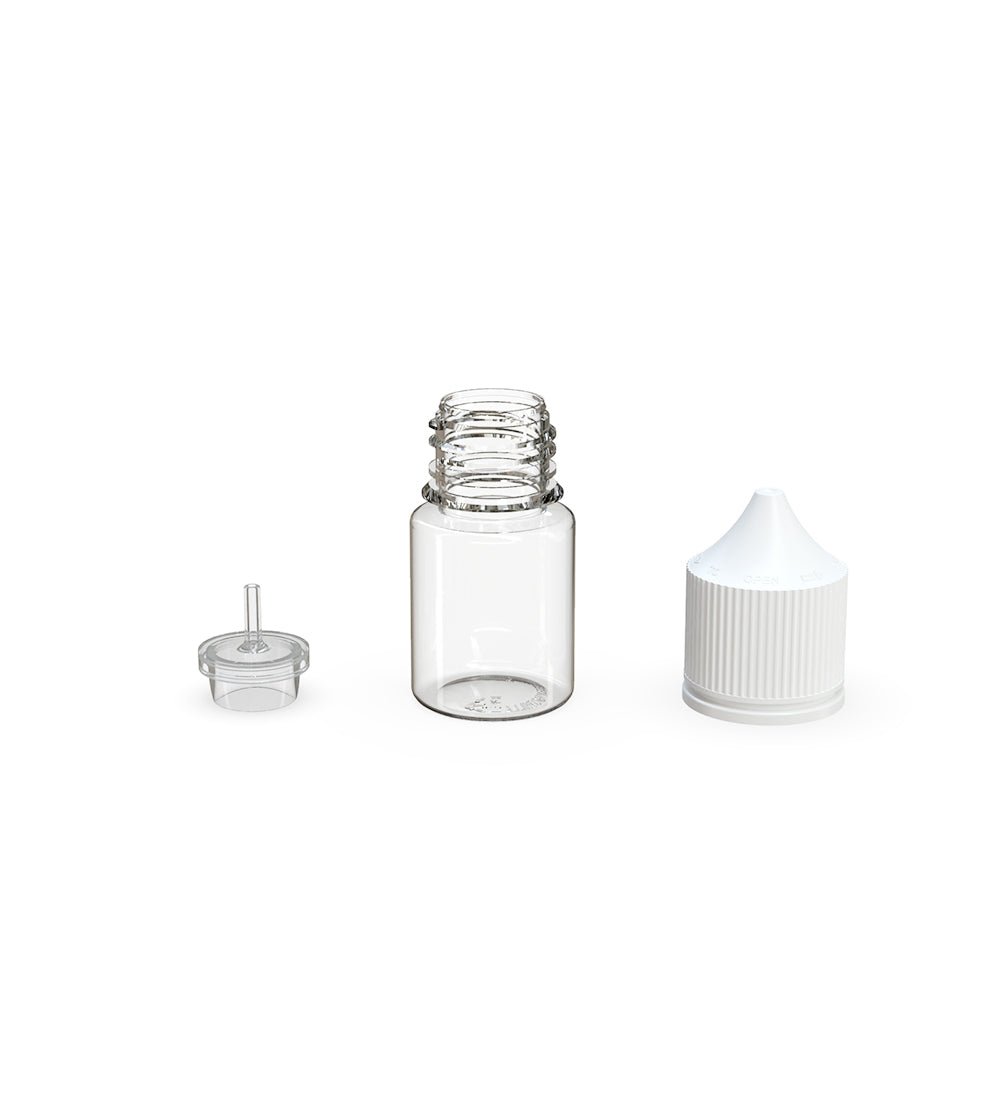 CHUBBY GORILLA Child Resistant Stubby Unicorn PET Dropper Bottles w/ White Lid | 20mL - Clear | Sample - 4