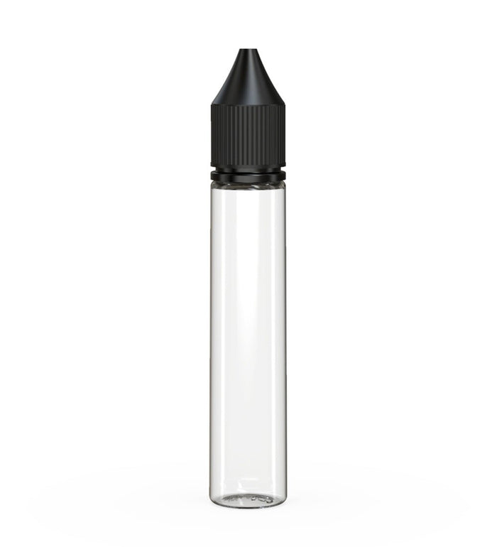 CHUBBY GORILLA Child Resistant Unicorn V3 PET Dropper Bottles Clear | 30mL - w/ Black Lid | Sample Image