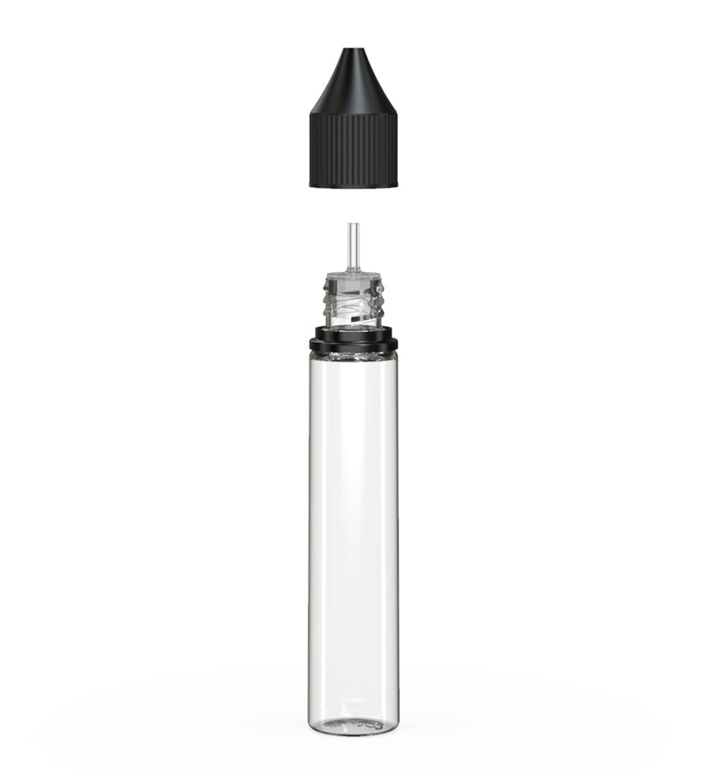 CHUBBY GORILLA | Child Resistant Unicorn V3 PET Dropper Bottles w/ Black Lid | 30mL - Clear - 1000 Count - 2