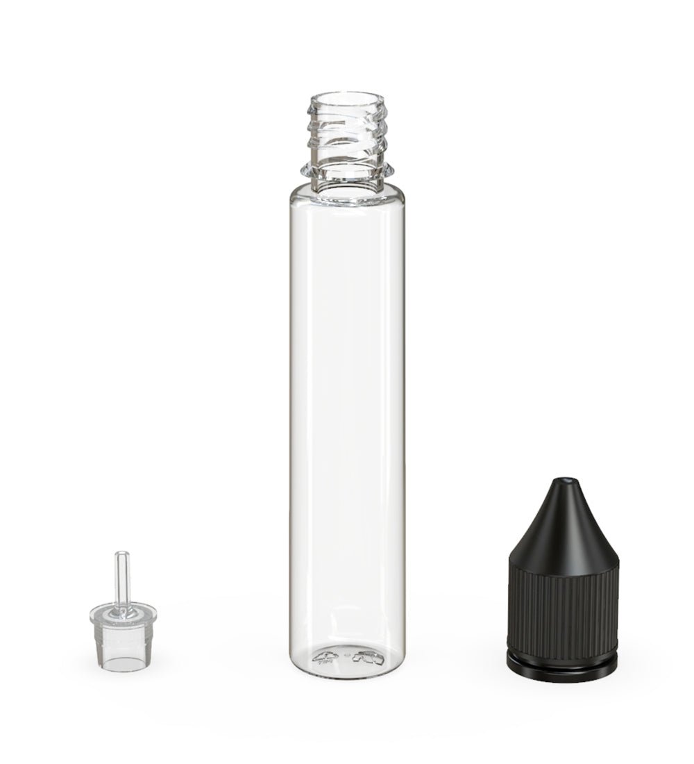 CHUBBY GORILLA Child Resistant Unicorn V3 PET Dropper Bottles w/ Black Lid | 30mL - Clear | Sample - 4