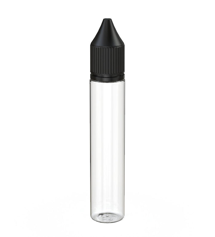 CHUBBY GORILLA Child Resistant Unicorn V3 PET Dropper Bottles Clear | 30mL - w/ Black Reducer | Sample Image