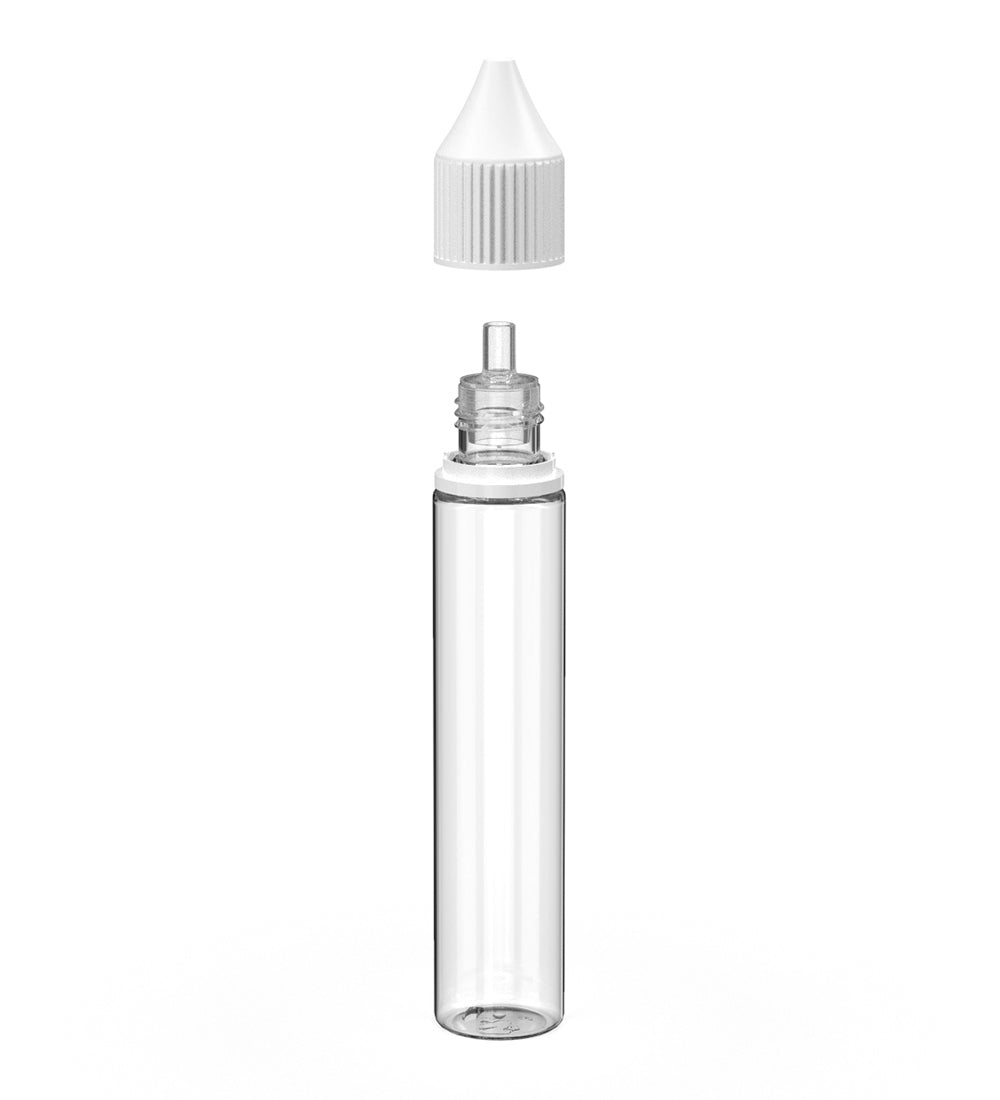 CHUBBY GORILLA | Child Resistant Unicorn V3 PET Dropper Bottles w/ White Reducer | 30mL - Clear - 2000 Count - 2