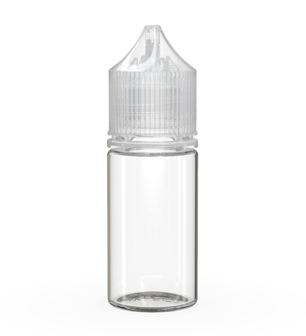 CHUBBY GORILLA Child Resistant Stubby Unicorn PET Dropper Bottles w/ Clear Lid | 30mL - Clear | Sample - 1