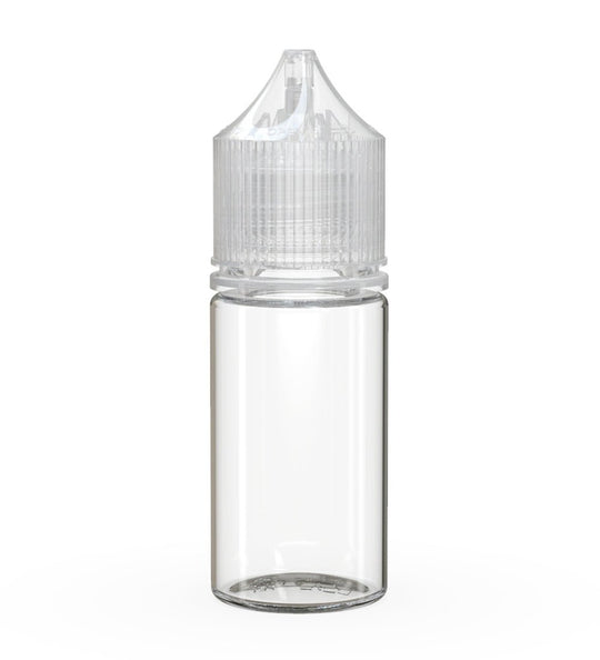 CHUBBY GORILLA Child Resistant Stubby Unicorn PET Dropper Bottles w/ Clear Lid | 30mL - Clear | Sample - 1