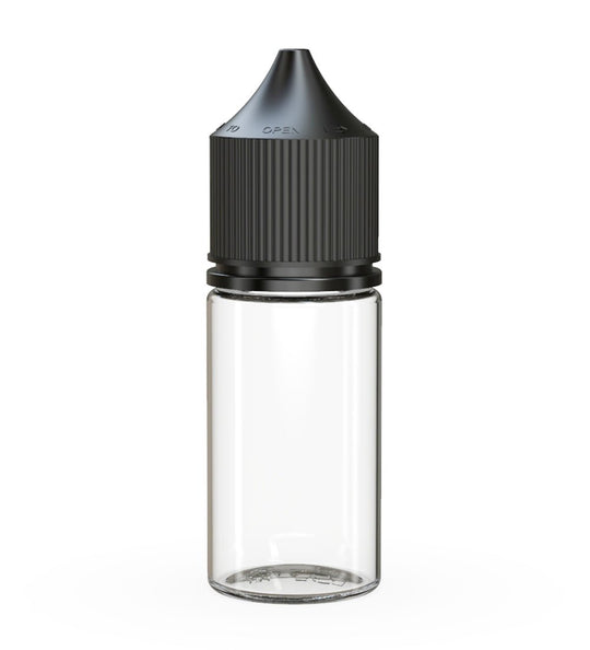 CHUBBY GORILLA Child Resistant Stubby Unicorn PET Dropper Bottles w/ Black Lid | 30mL - Clear | Sample - 1