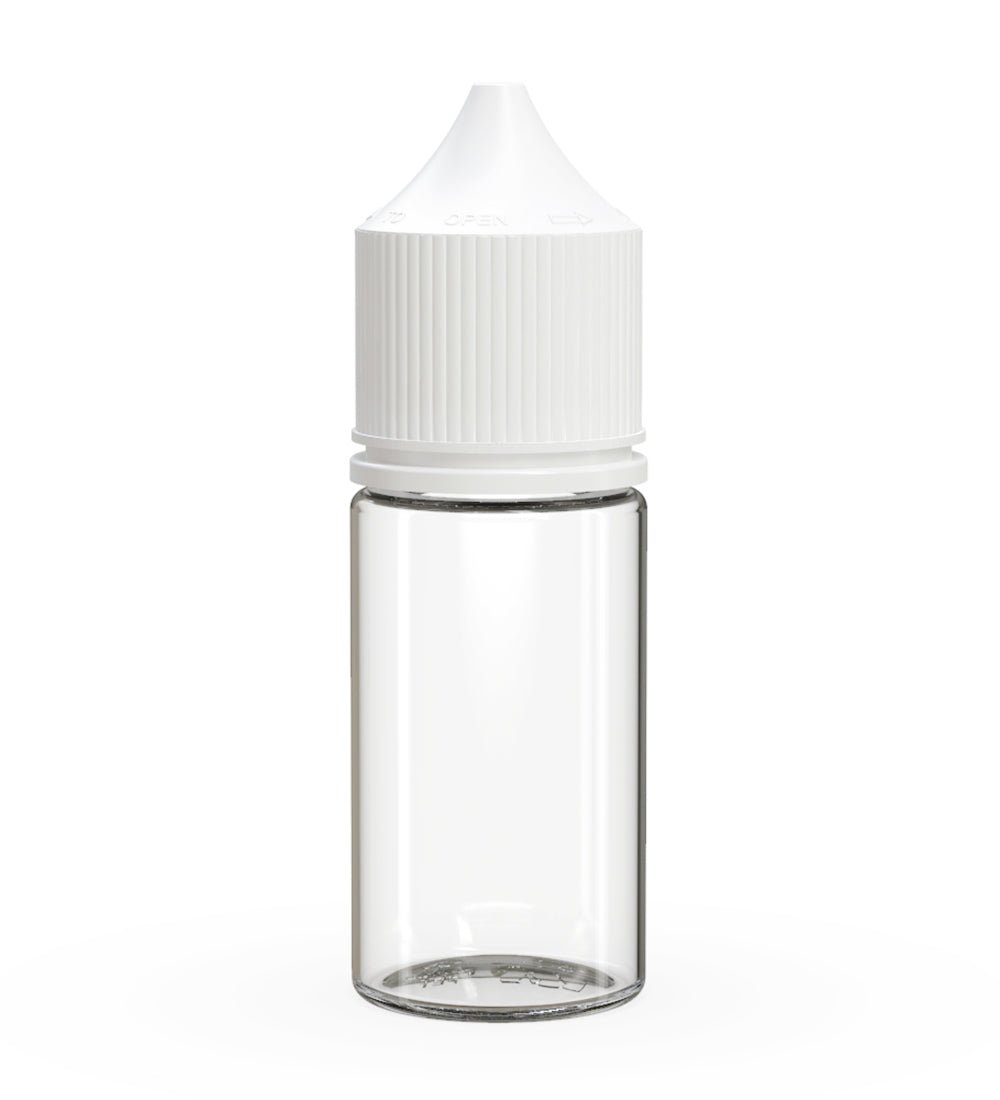 CHUBBY GORILLA Child Resistant Stubby Unicorn PET Dropper Bottles w/ White Lid | 30mL - Clear | Sample - 1