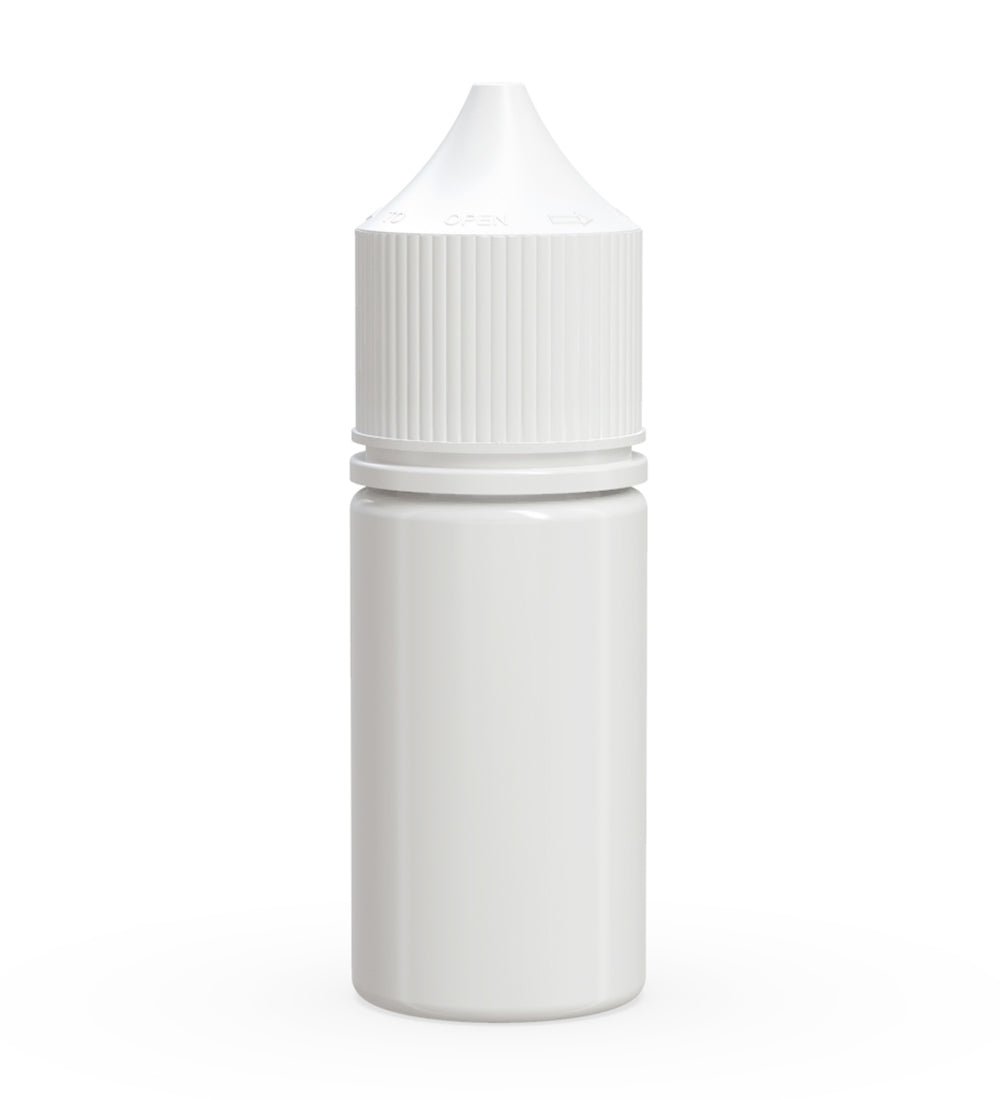 CHUBBY GORILLA | Child Resistant Stubby Unicorn PET Dropper Bottles w/ White Lid | 30mL - White - 1000 Count - 1