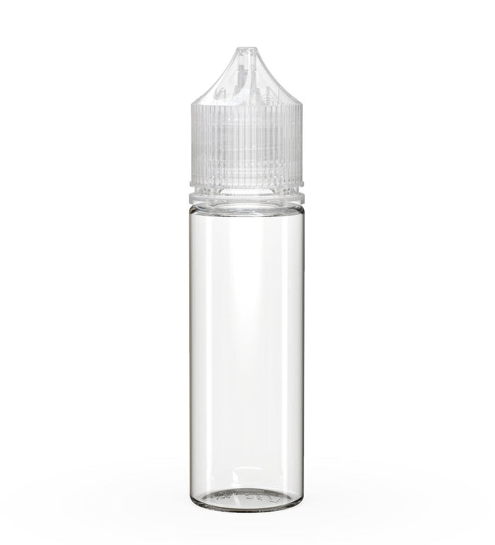 CHUBBY GORILLA Child Resistant Unicorn V3 PET Dropper Bottles Clear | 50mL - w/ Clear Lid | Sample Image