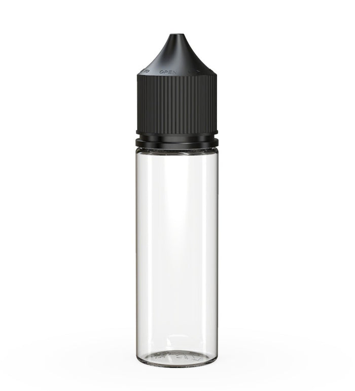 CHUBBY GORILLA Child Resistant Unicorn V3 PET Dropper Bottles Clear | 50mL - w/ Black Lid | Sample Image