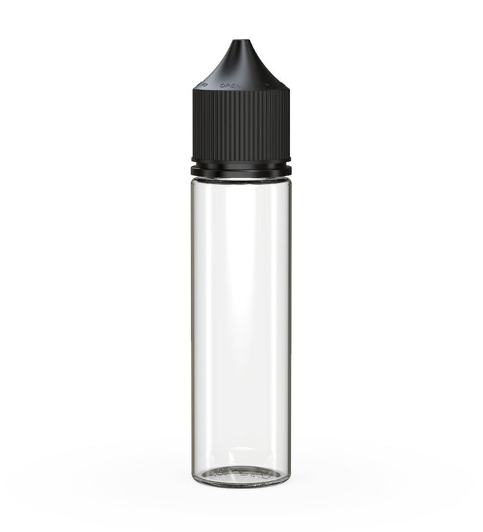 CHUBBY GORILLA Child Resistant Unicorn V3 PET Dropper Bottles Clear | 60mL - w/ Black Lid | Sample Image