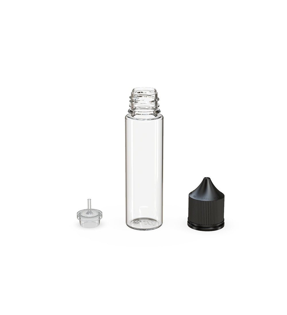 CHUBBY GORILLA | Child Resistant Unicorn V3 PET Dropper Bottles w/ Black Lid | 60mL - Clear - 500 Count - 4