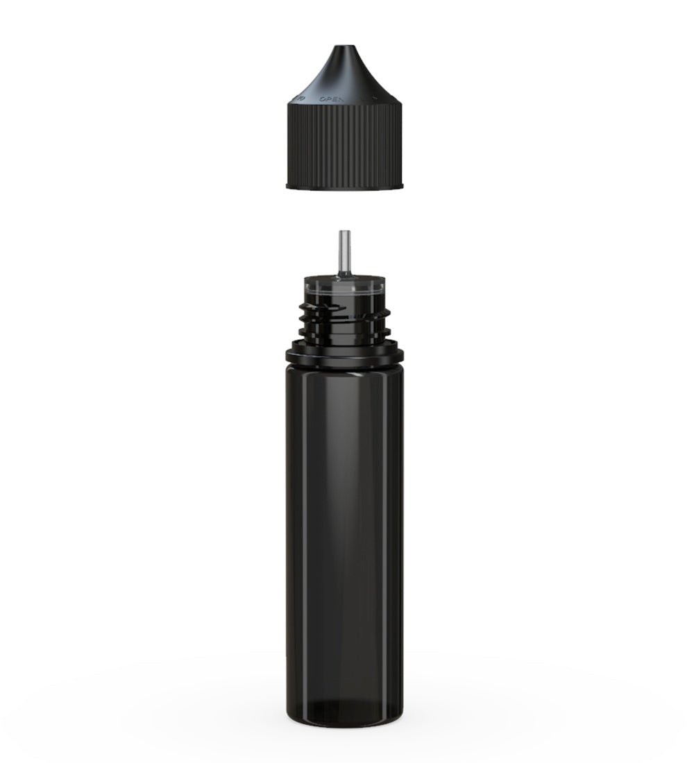 CHUBBY GORILLA | Child Resistant Unicorn V3 PET Dropper Bottles w/ Black Lid | 60mL - Transparent Black - 500 Count - 2