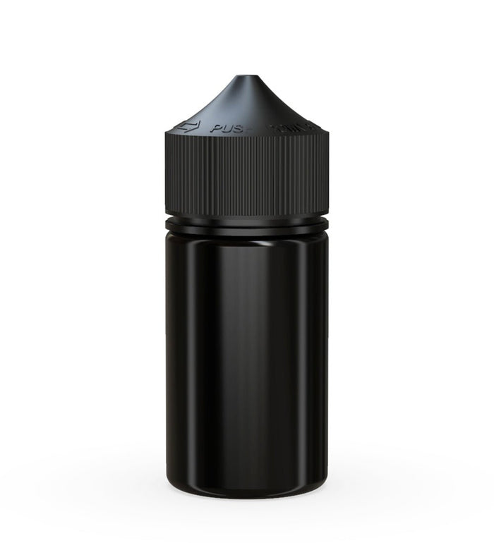 CHUBBY GORILLA Child Resistant Mini Unicorn PET Dropper Bottles Black | 60mL - w/ Black Lid | Sample Image