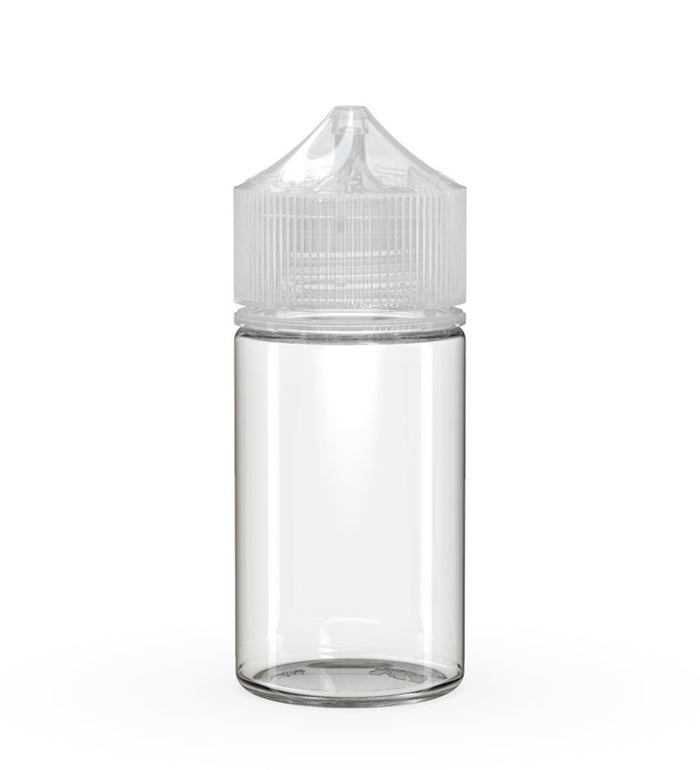 CHUBBY GORILLA Child Resistant Mini Unicorn PET Dropper Bottles Clear | 60mL - w/ Clear Lid | Sample Image